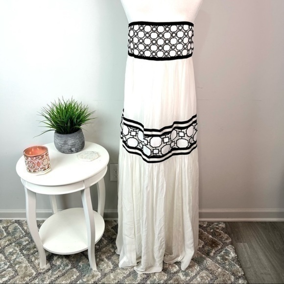 Tory Burch Christie Strapless Maxi Dress Size 4 White Black Silk Runway NWT - Picture 4 of 13